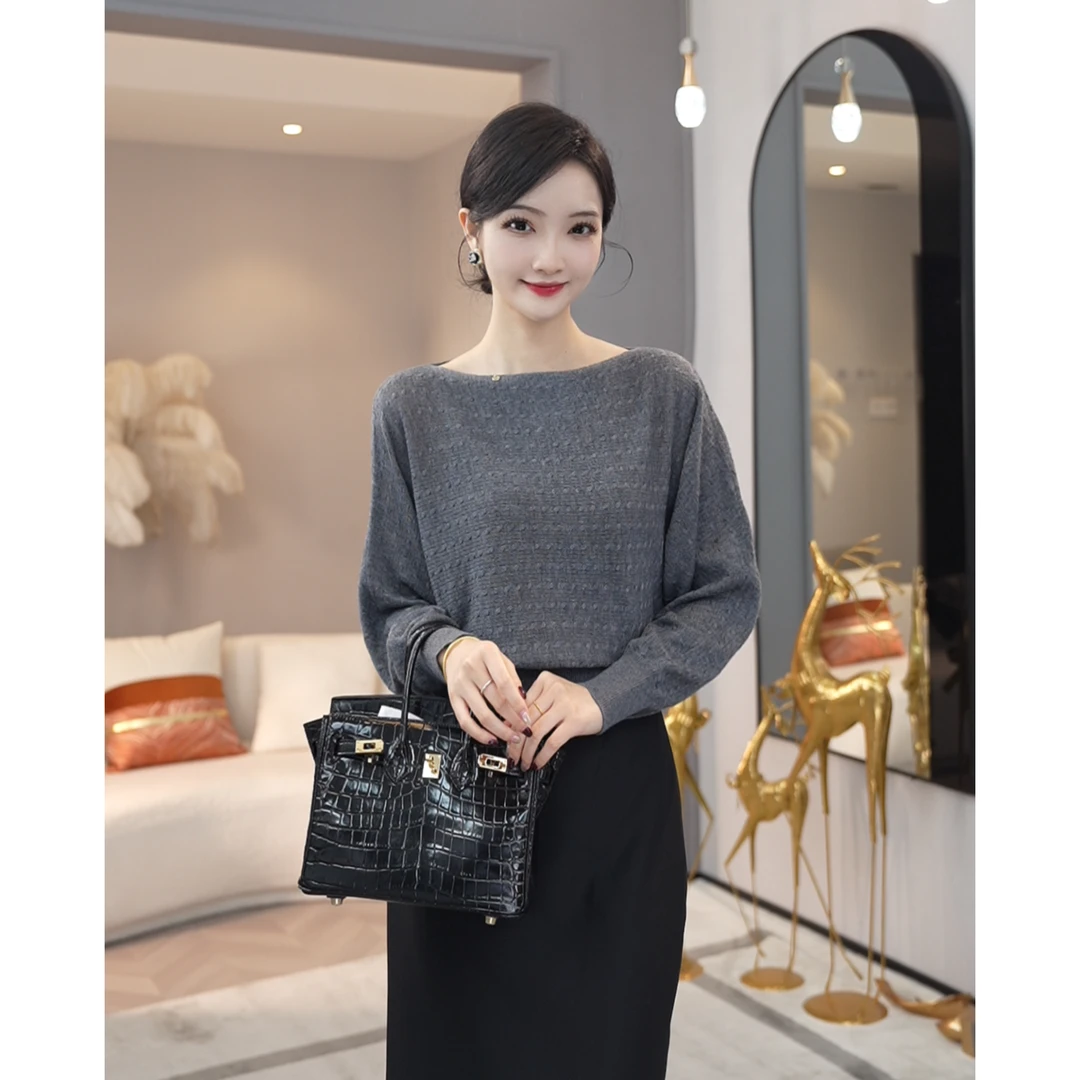 2026年秋冬新款【7947】含绵羊毛长袖高级感气质轻奢灰色针织毛衣