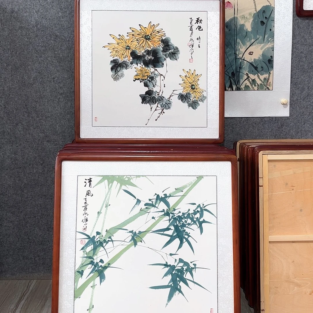 国画书画作品带框63×63