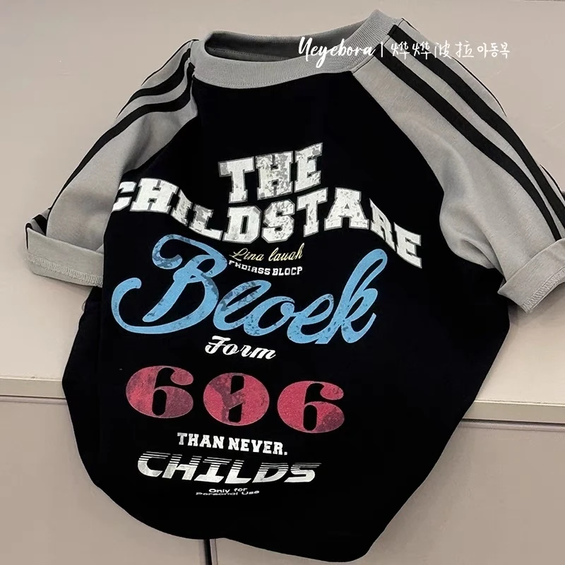 男童韩版撞色插肩短袖T恤2025夏季新款中小童帅气时髦百搭休闲T恤