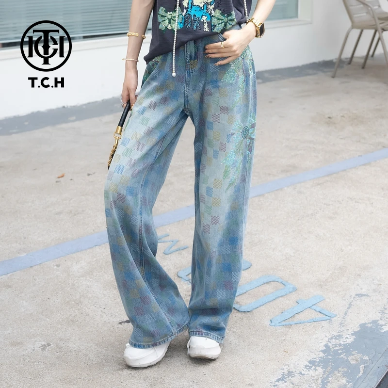 TCH私服烫钻工艺新时尚淑女百搭新潮流长裤女T75B20E5010轻奢tch