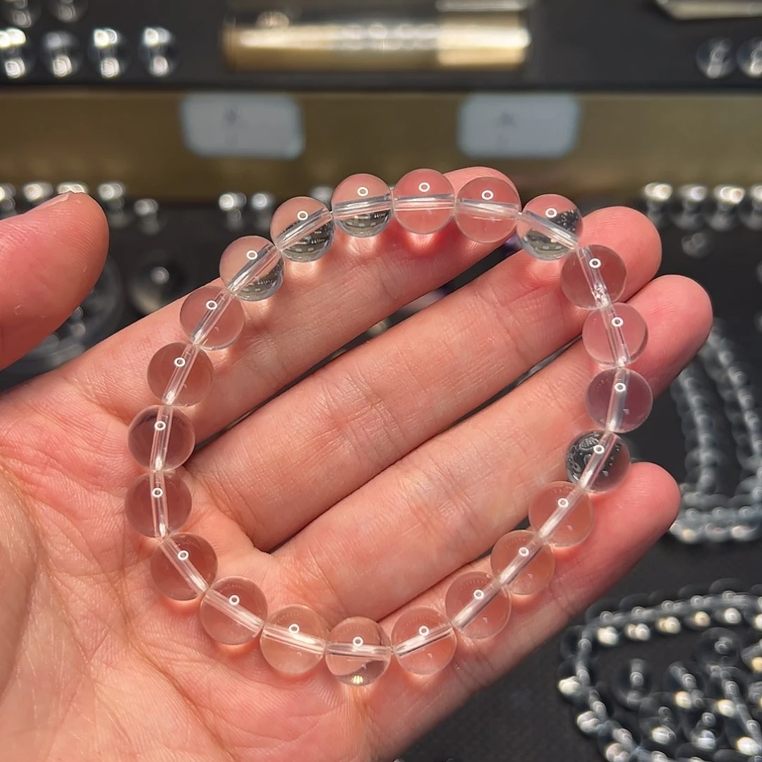水晶手链未镶嵌本***?白水晶9mm全净体蓝砂圆珠手链
