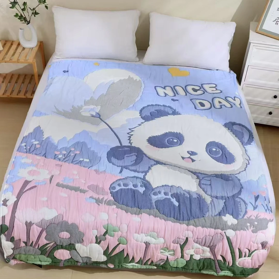 【熊猫宝贝】150*200cm柔软亲肤透气卡通风春秋被秋季棉纱泡芙被