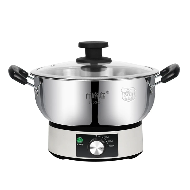 百路鑫旋钮款食品级不锈钢电热锅电炒锅蒸煮煎炸一体锅电火锅蒸锅