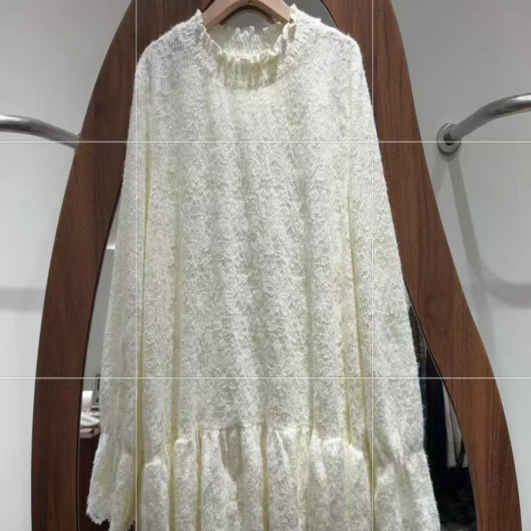 日系 长袖少女风森系圆领蕾丝打底衫文艺中长款叠穿上衣胸130长79