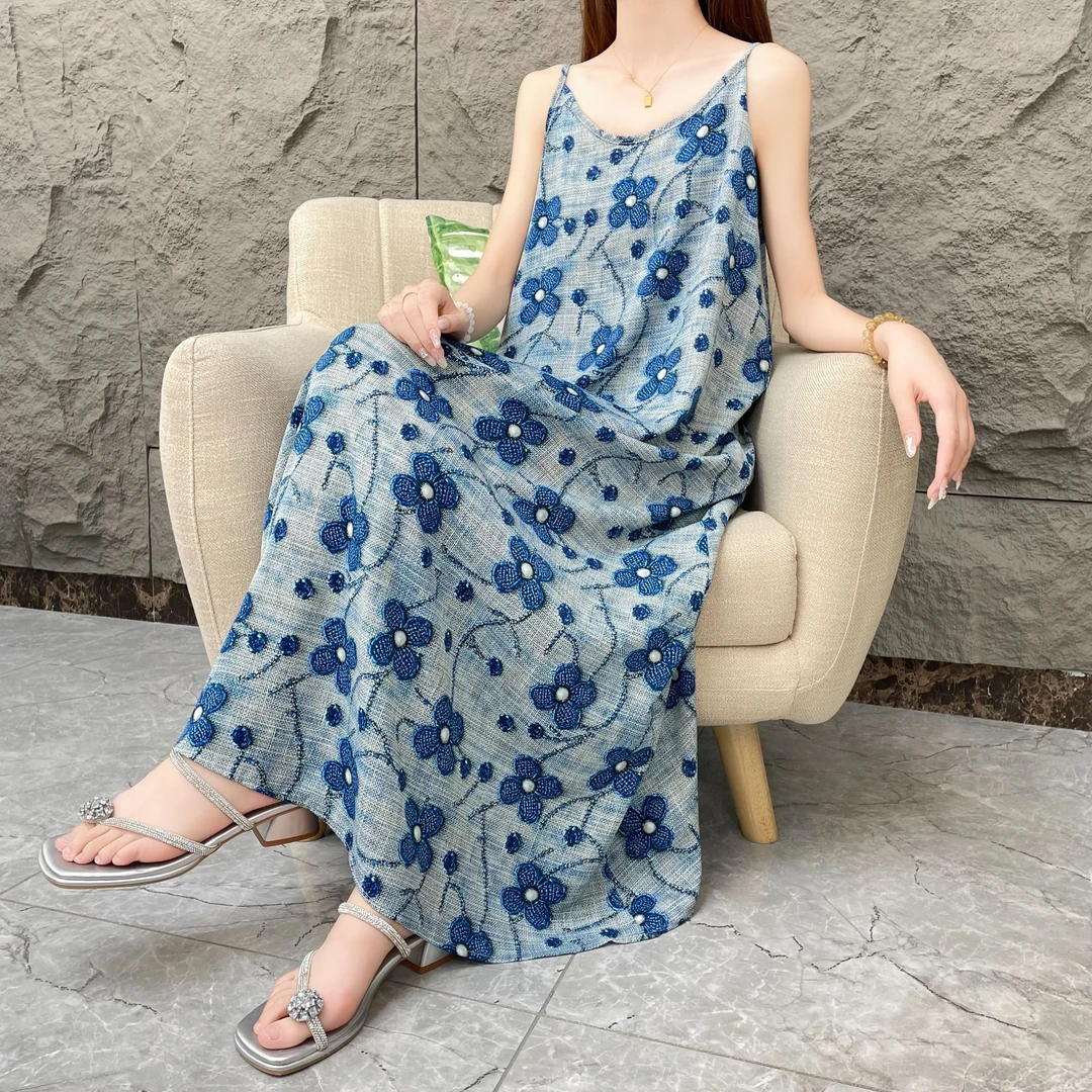 【花觅记】夏季碎花吊带连衣裙女时尚宽松气质法式无袖印花连衣裙女