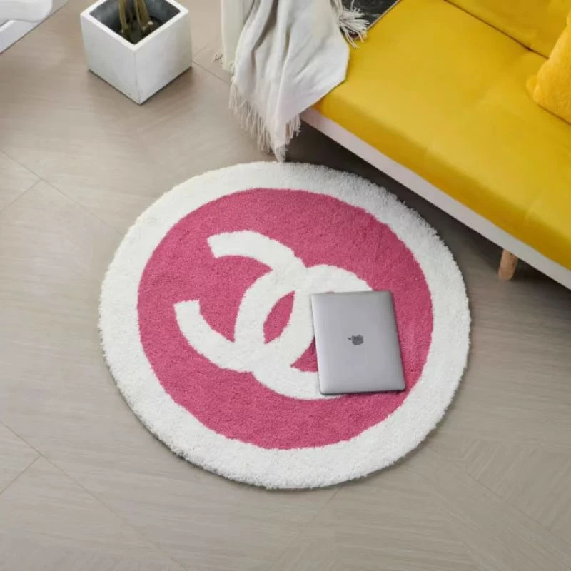 小香风双C植绒圆形地毯客厅卧室通用防滑隔凉耐脏装饰垫50-50cm