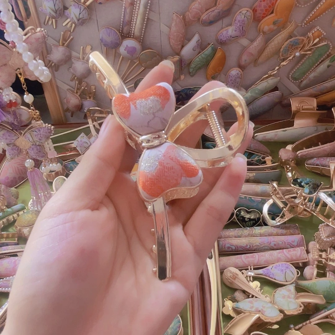 铁合金布艺中式风格事事如意蝴蝶结大抓夹