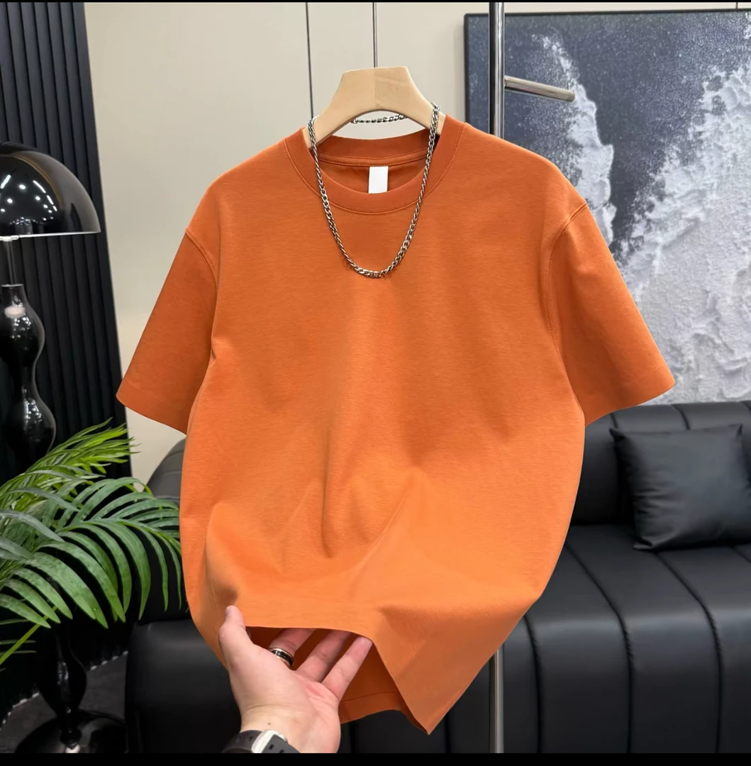 纯色100%全棉重磅夏季男士纯棉短袖t恤简约百搭白色内搭打底衫