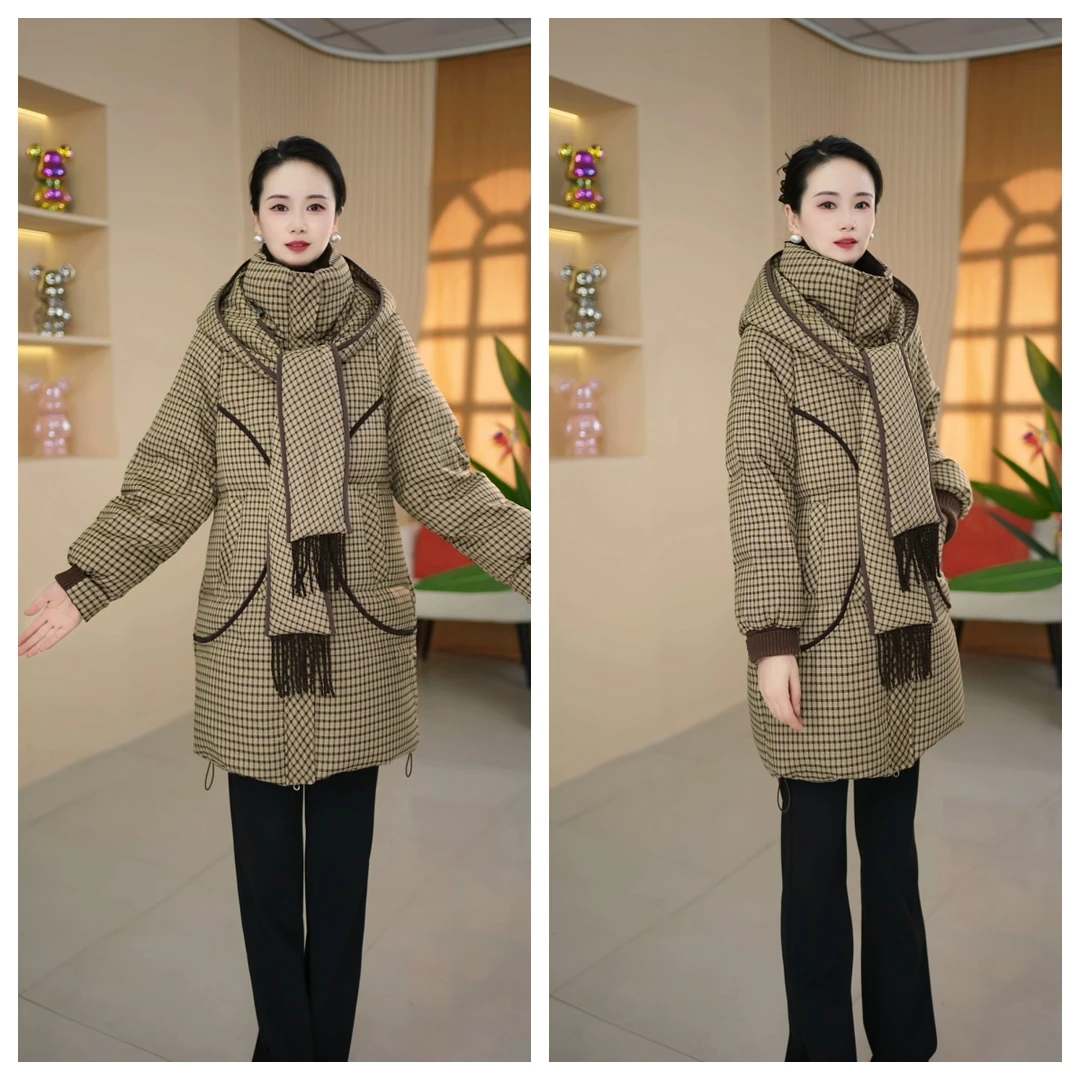 DY6001秋冬加厚保暖显瘦中长款外套时尚百搭连帽白鸭绒羽绒服