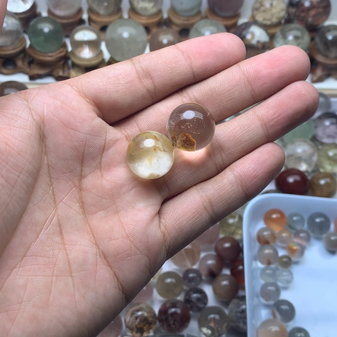 水晶珠宝半成品未镶嵌N**i兔毛云母片球