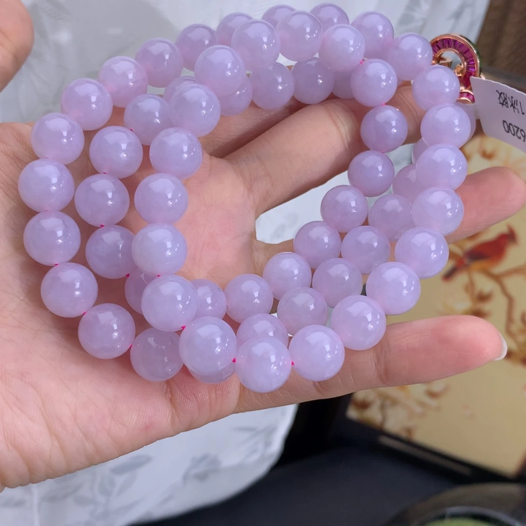 翡翠未镶嵌手串卡10胶润淡粉紫项链
