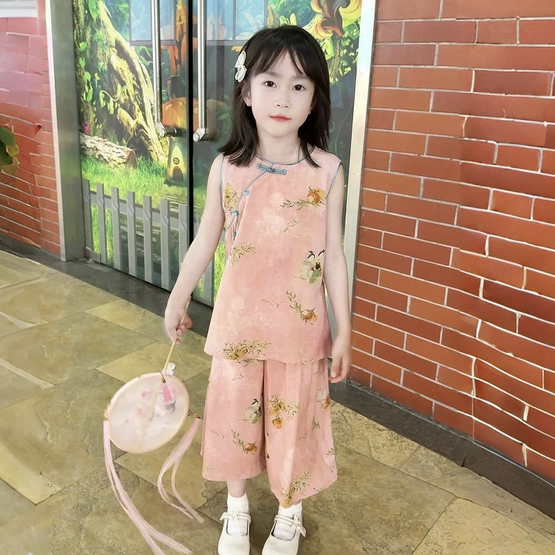 【游园女仕图】女童国风套装夏季2025新款新中式背心阔腿两件套0863