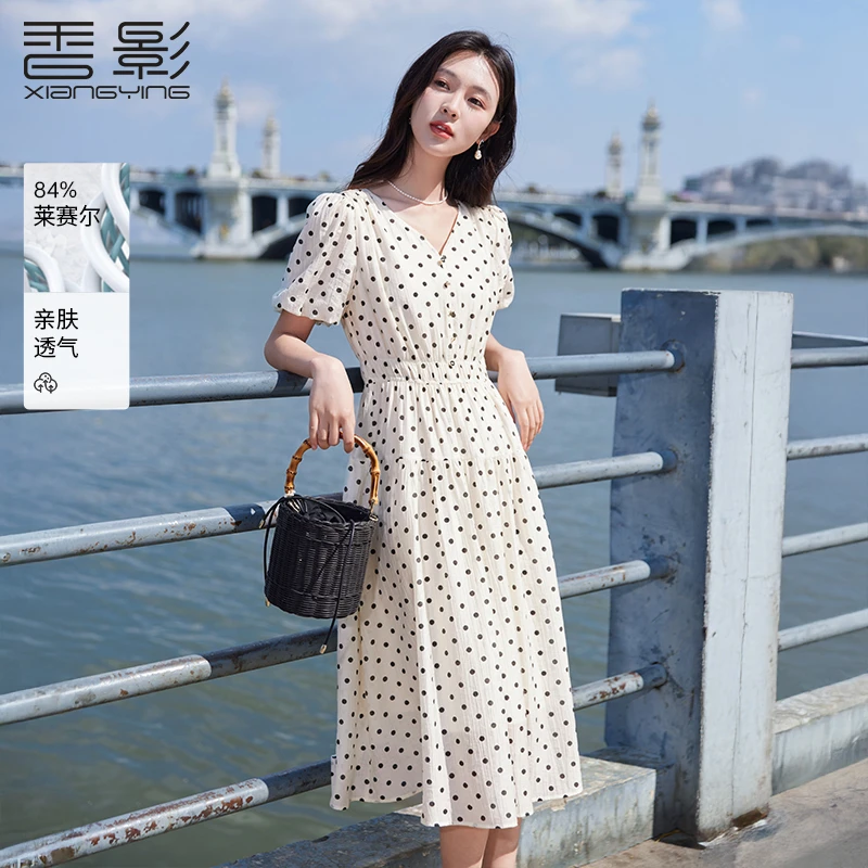 【粉丝专享】L85S155连衣裙 香影法式波点v领连衣裙女夏装新款