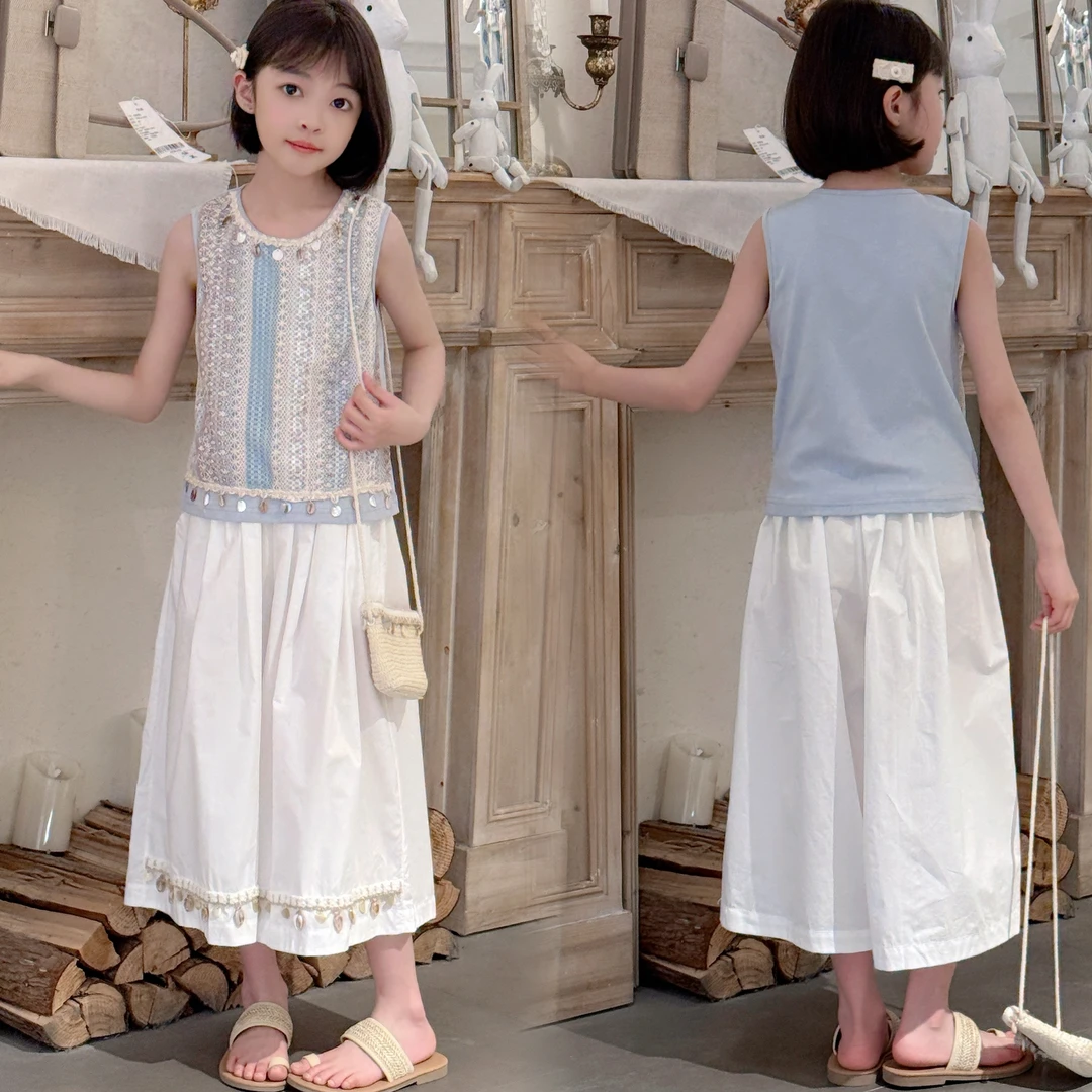 女童夏款海边度假波西米亚背心裙裤两件套