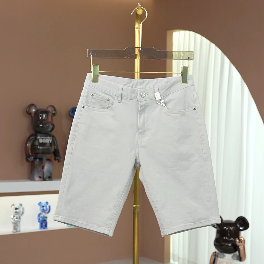 薄荷灰牛仔短裤男士夏季潮流纯色修身弹力中裤时尚百搭五分裤子男
