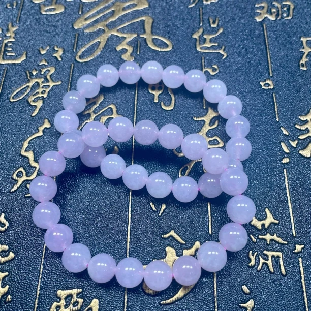 天然缅甸翡翠粉紫圆珠手串