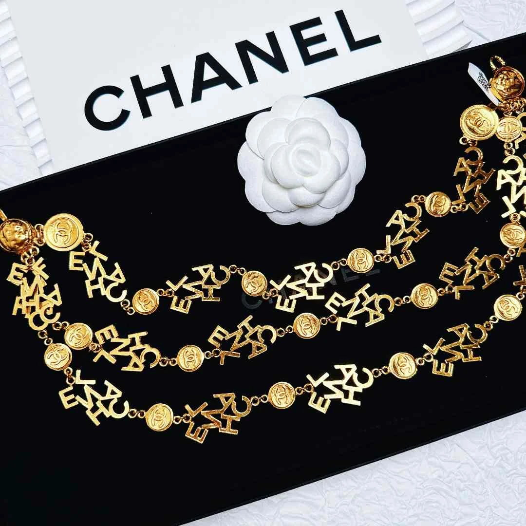 95新 Chanel/香奈儿 柚礼中古/香奈儿字母三层素金项链LE501043