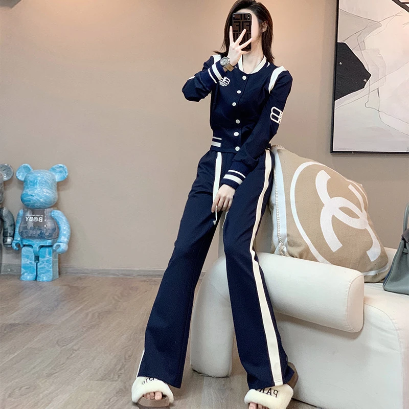 2023新款运动套装女棒球外套休闲显瘦套装网红加绒加厚两件套时尚