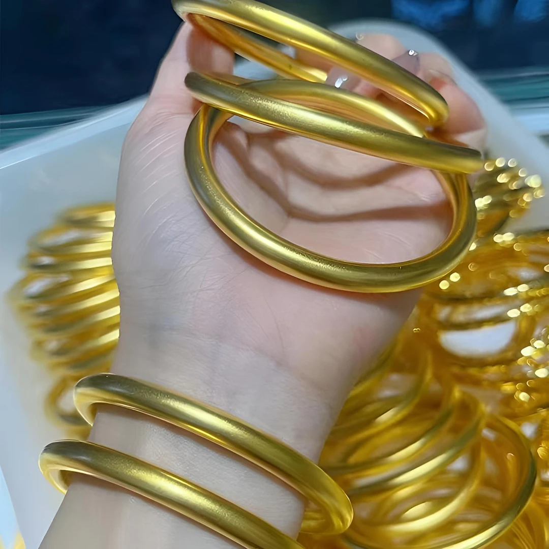 铜合金手镯 古法铜合金手镯金色复古传承实心磨砂不掉色气质手环