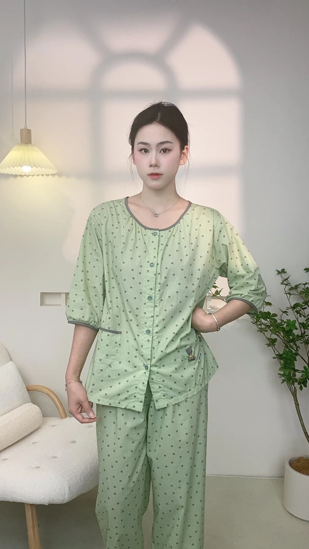 睡衣女士春秋款夏季七分袖九分裤薄款纯棉家居服可外穿全棉套装