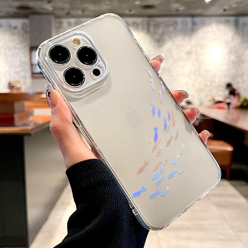 彩色鱼群适用苹果16Promax手机壳13男女iphone15硅胶12全包11新款