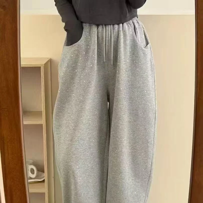 【衣佳】25品牌同款手工烫钻休闲直筒冰丝卫裤