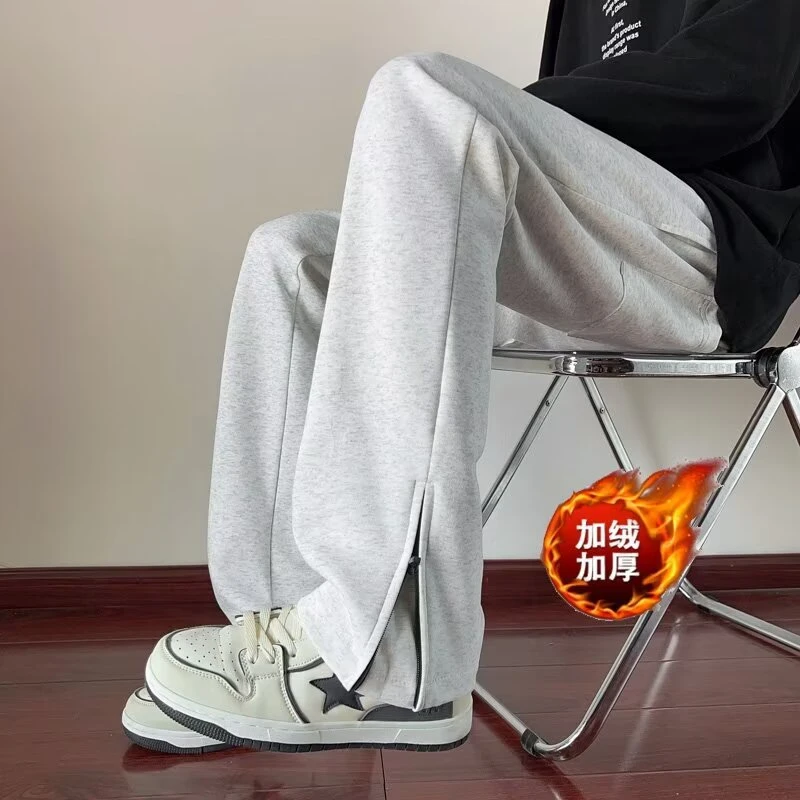 拉链抽绳男女秋冬百搭运动卫裤AD纯色美式YSH宽松直筒双面复古