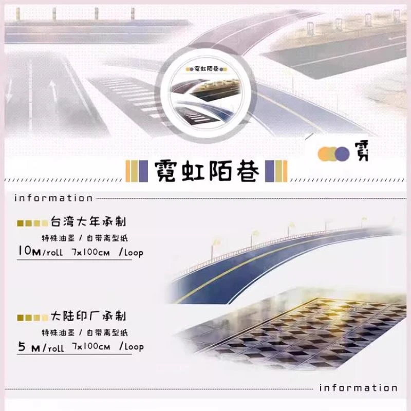 满18包邮景物志霓虹陌巷PET分装特材拼贴贝壳光流麻手帐胶带装饰