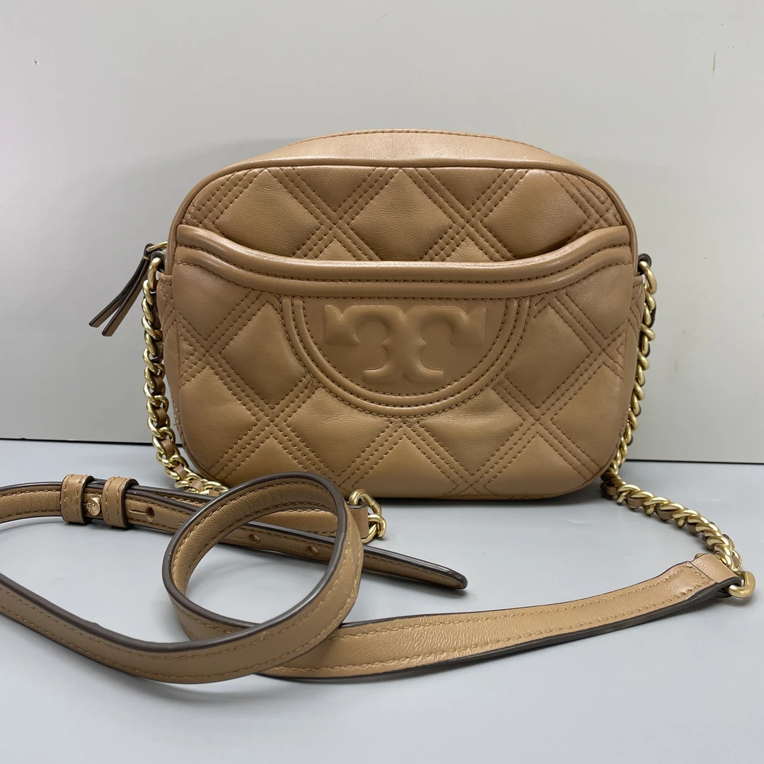 95新 TORY BURCH/汤丽柏琦 fleming棕色相机包20*15*6MB080702