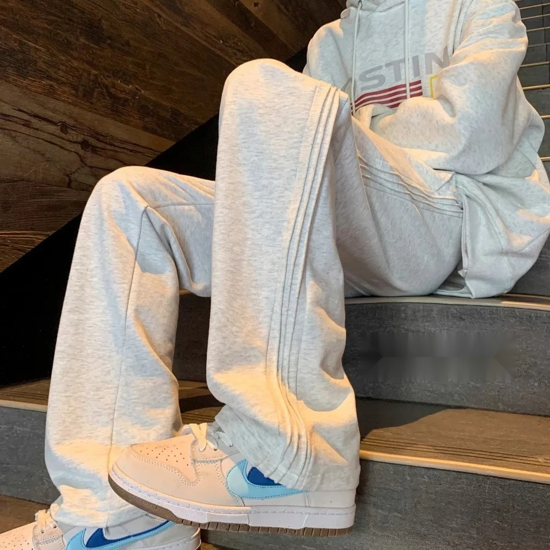 男士卫裤2025春秋季灰色运动休闲长裤潮运动宽松百搭直筒阔腿裤子