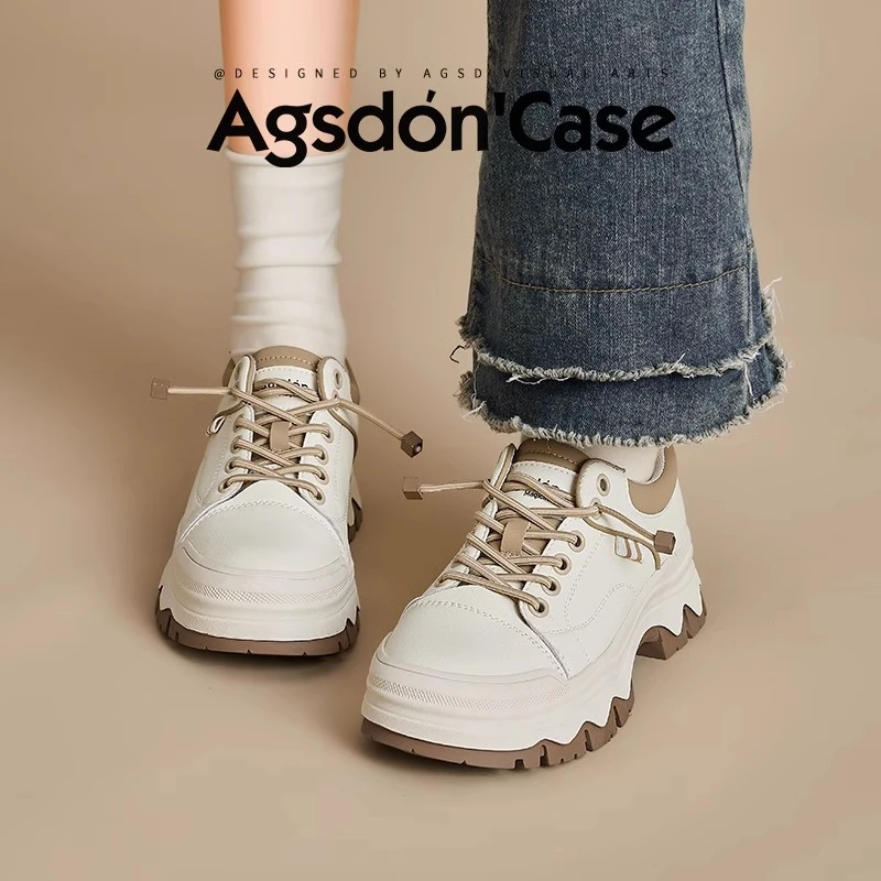 奥古狮登厚底小白鞋女2025新款春季爆款百搭轻便软底登山运动板鞋