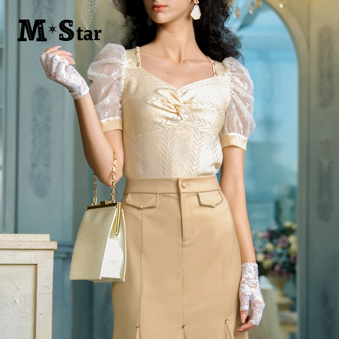 【小杨总专属】M-Star明星系列泡泡袖短袖毛织衫SECM122553