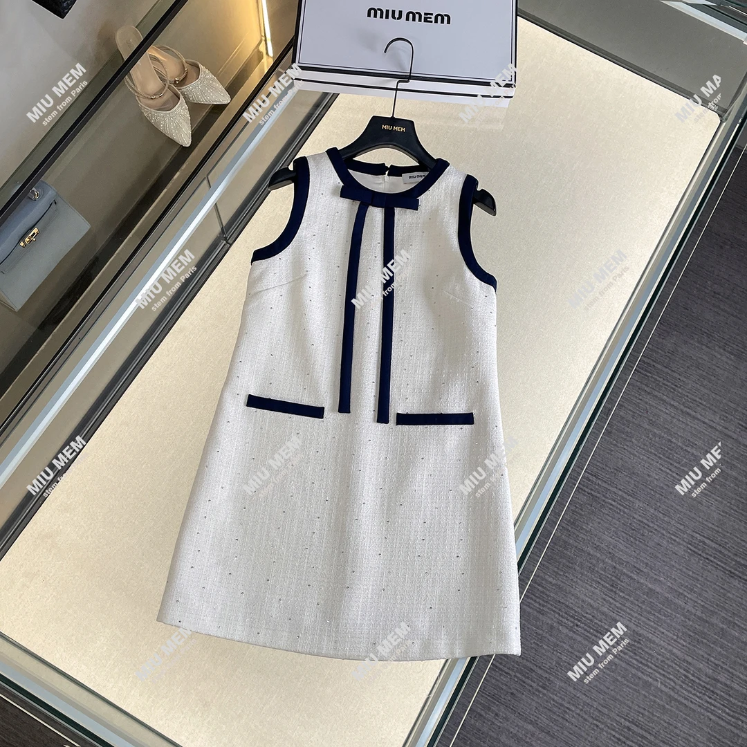 春季法式小香风立体蝴蝶结粗花呢背心连衣裙DY6513