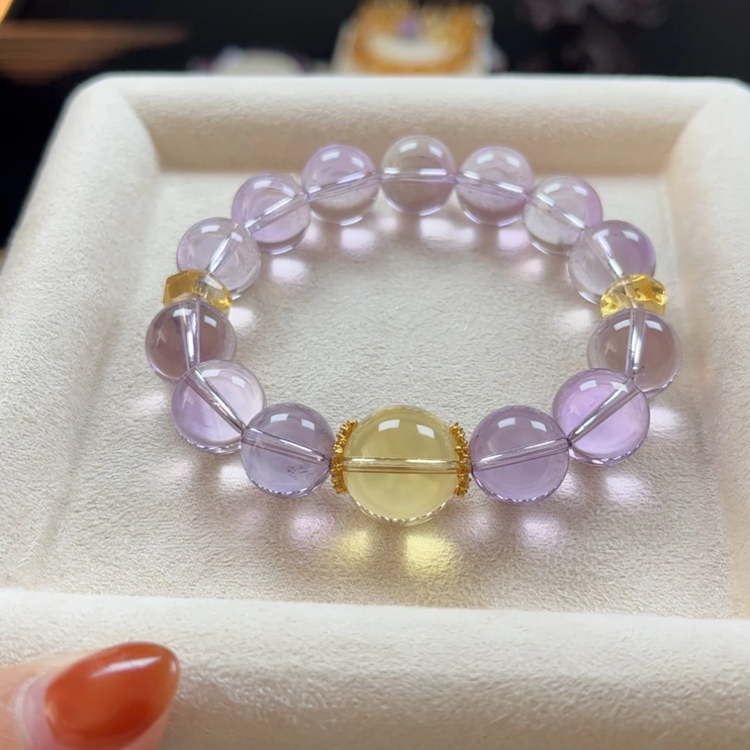 手链水晶未镶嵌紫水晶搭黄水晶顶住款
