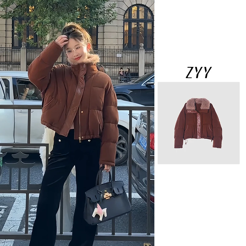 ZYY【绯樱漫天】2025S/S新款大翻领毛领短款鹅绒服X25DYRF05449