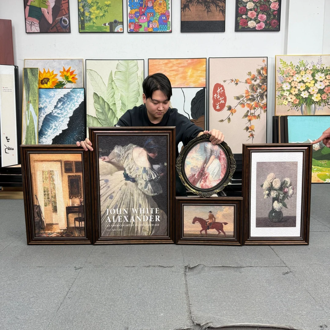 现代法式复古女孩沙发背景墙装饰画花卉客厅挂画现代组合500