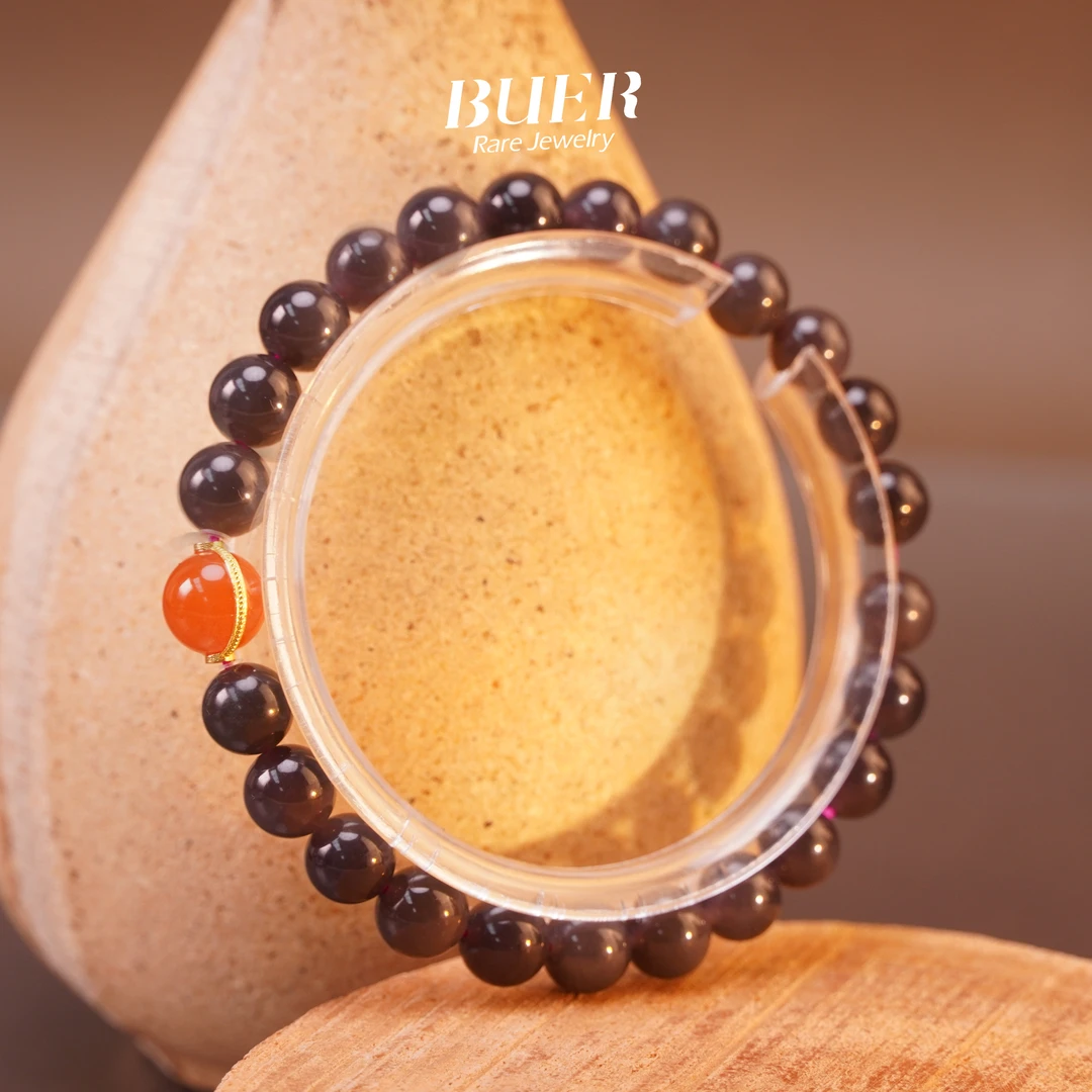 【不二】和田玉烟紫18k金DIY单圈手串7.5mm