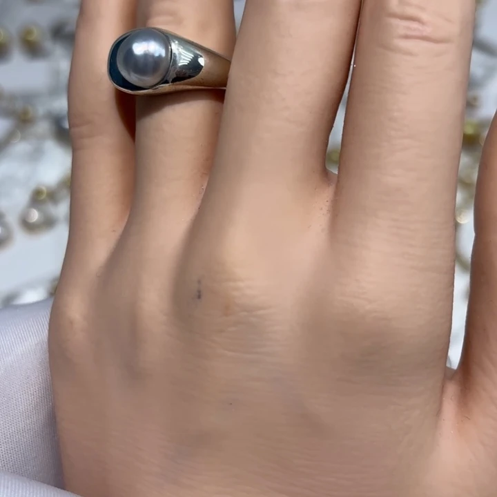 戒指海水珍珠银S925镶嵌