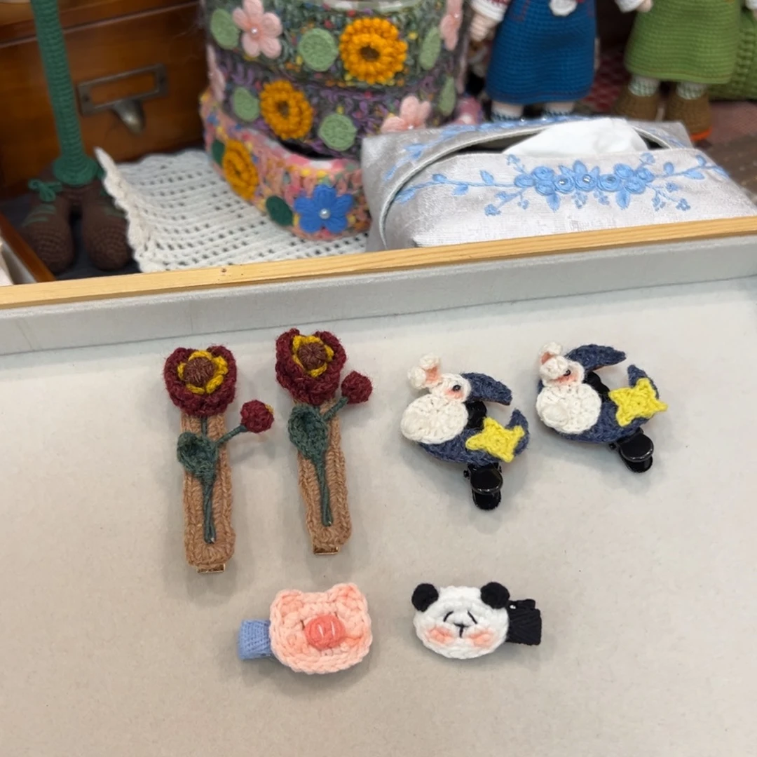 毛绒钩织发夹花花花花