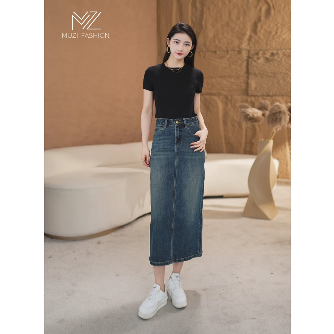 【丹哥】高级复古蓝丨2025春夏新款四面弹A版直筒显瘦半身裙牛仔裙