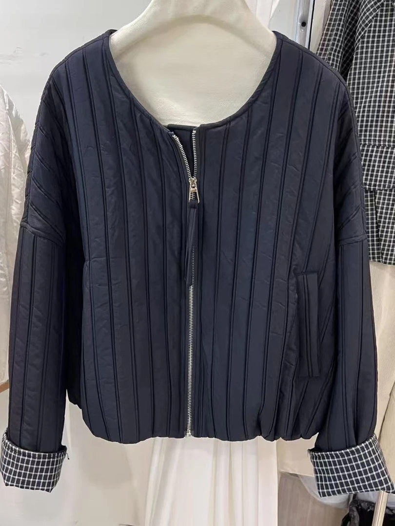 2025秋季新款韩版圆领长袖棉服外套女宽松百搭薄款棉衣夹克上衣潮