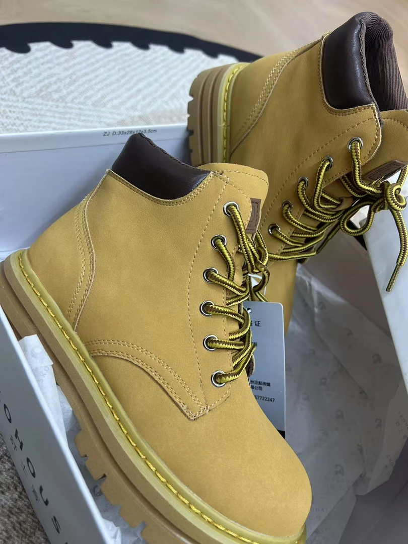 增高高帮休闲风马丁靴大黄靴子户外厚底大黄靴百搭