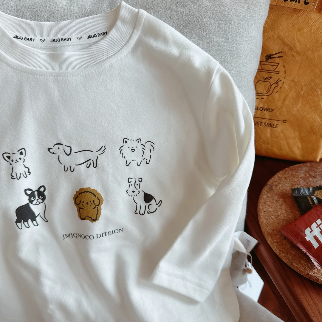 【JMJQ 201520】春秋儿童本白时尚宽松宠物印花亲肤圆领打底长袖