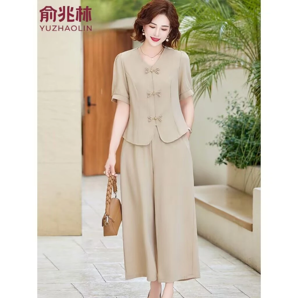 俞兆林妈妈新中式国风套装2025新款中年女夏季短袖名牌富太太女装