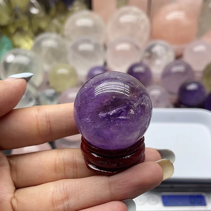 一***捞水晶珠宝半成品未镶嵌5紫黄晶球