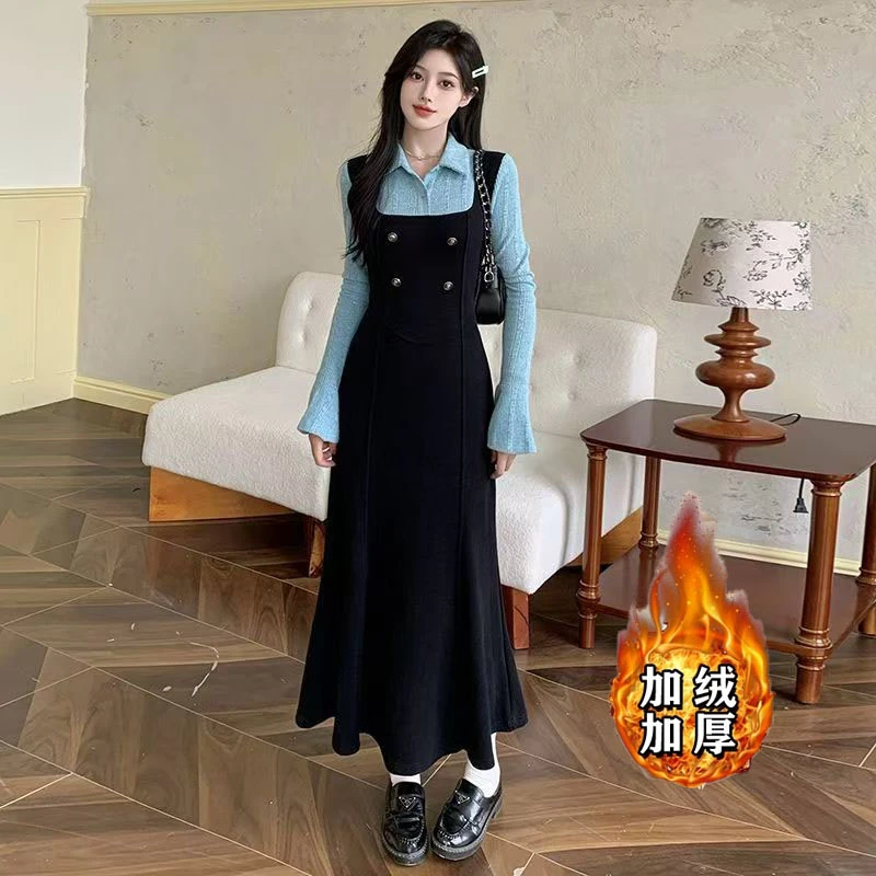 女装假两件小众连衣裙春秋季新款气质高级感拼接显瘦气质长裙1671