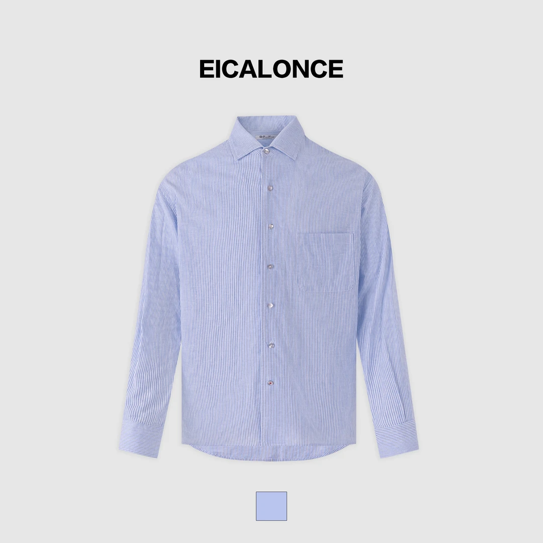 L*P 8300亚麻粉蓝条纹25·SS意卡伦萨·Eicalonce休闲衬衫SM12367