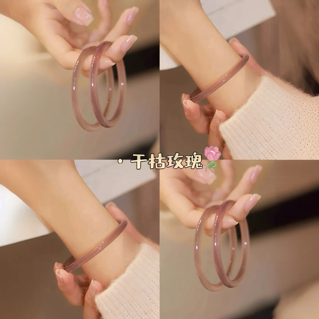 夏季新款干枯玫瑰玉髓手镯冰透天然帝王紫玛瑙叮当玉镯多样性发一