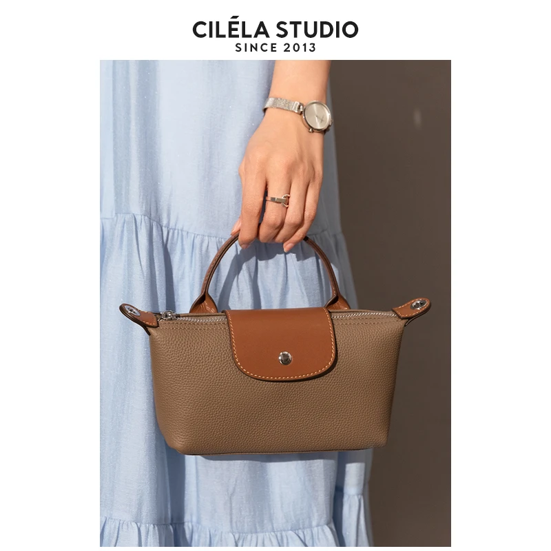 【希蕾娜】头层牛皮饺子包手机包迷你小包包真皮单肩斜挎手提包女