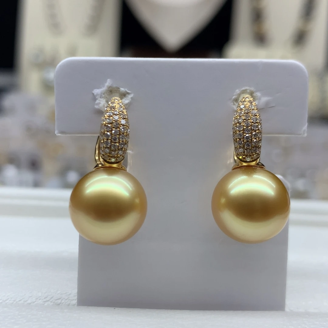 海水珍珠耳饰18K金镶嵌11.6mm金珠耳圈